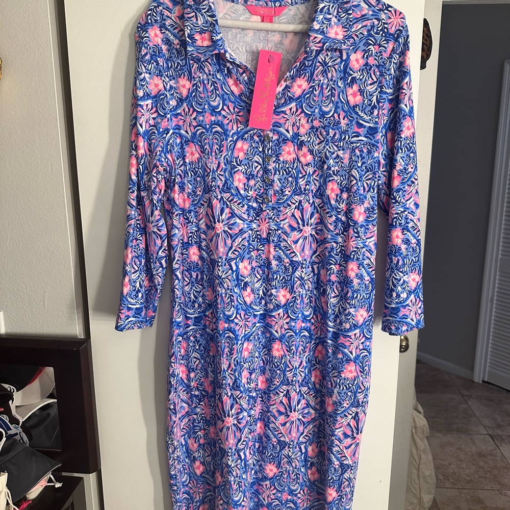 Reema Polo Knee Length Blue and Pink PaisleyDress